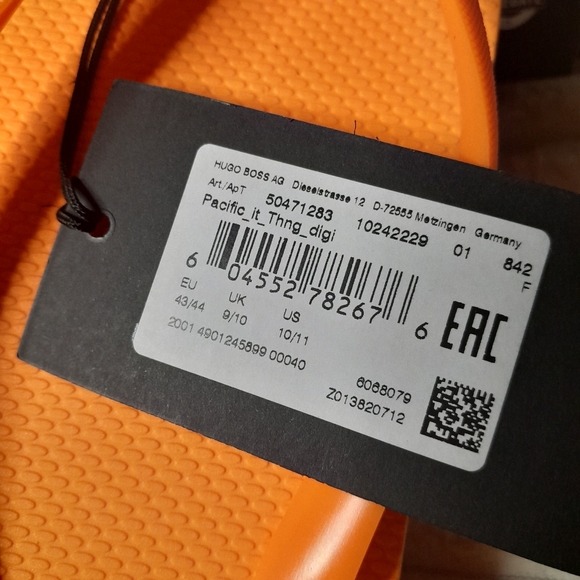 BOSS By Hugo Boss Men's Orange Logo Thong Sandal Size 10/11 - Picture 7 of 9
